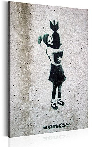 B&D XXL - Akustikbild Banksy Bomb Hugger Girl Bilder Akustikschaum Hochleistungsschallabsorber Schallschutz Leinwand 1 tlg Wandbild Raumakustik Schalldämmung Mural Graffiti