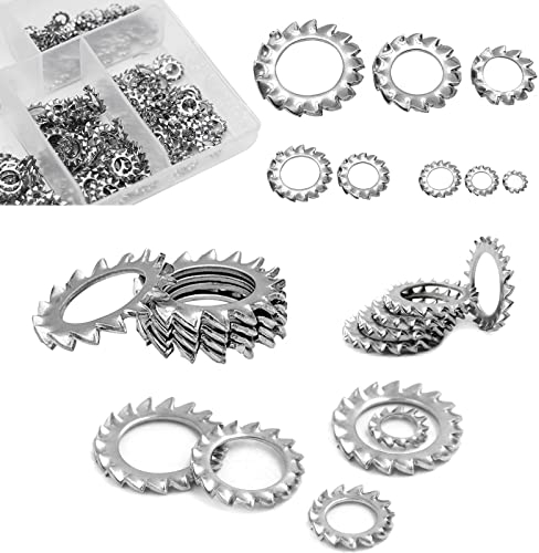 HJYZY 300 pz Metrico 304 Acciaio Inox Esterna Rondella Stella Kit - Incluso: M2.5 M3 M4 M5 M6 M8 M10 M12