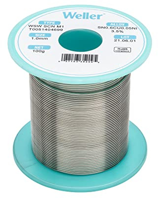Weller WSW SCN M1 (T0051404699) Solder Wire, Dia: 1.0 mm / 0.039 in, Wt: 100 g / 3.527 oz, Alloy Sn99.3Cu0.6Ni0.05, Flux content 3.5%