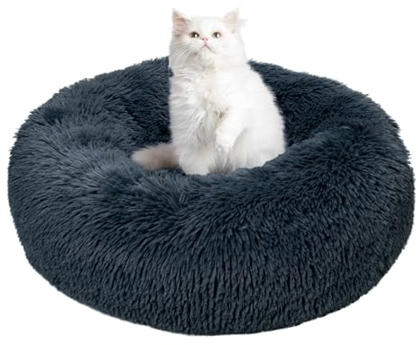 TOHDNC Donut-Katzenbett, rund, beruhigend, flauschig, Plüsch-Hundebett mit rutschfester Unterseite, waschbares Kissen, flauschig, Anti-Angst, Haustiernest, kuschelig, selbstwärmend, für kleine Hunde