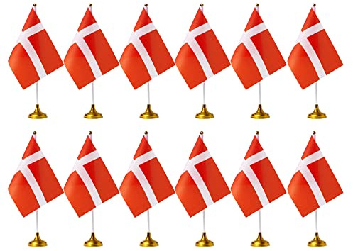 ZXvZYT Dänemark-Flagge, dänische Schreibtischflagge, klein, klein, dänische Tisch-, Büroflaggen mit Standfuß, Dekorationen (12 Stück)