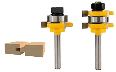 KEEBI 2-teiliges Nut- und Feder-Fräser-Bit-Set, 1/4-Zoll-Schaft-Sperrholzplatte, 3 Flügel, Nut, gemeinsame Montage, Fräser, T-Nut-Fräser for Holzbearbeitungswerkzeuge