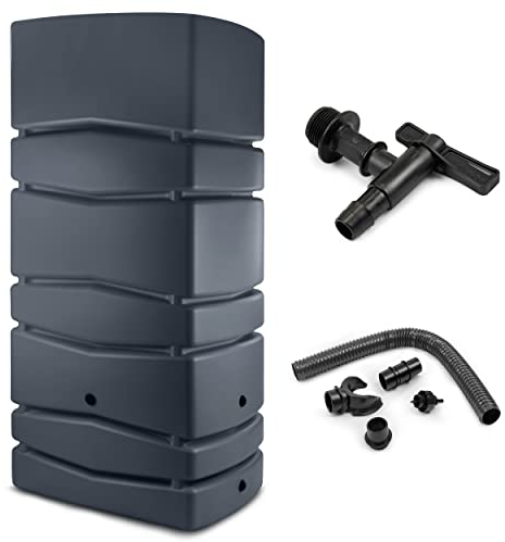 Prime Garden® Modern-Can Regenwassertank Regenamphore Regentonne Regenwassertonne Wasserspeicher mit Wasserhahn und Verbindung (650L, Anthrazit)