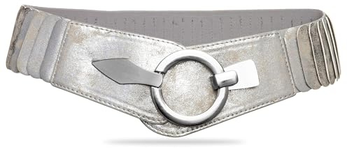 Caspar GU300 Damen elastischer breiter Stretch Taillengürtel, Farbe:silber, Gürtelgröße:98 [für Körperumfang 110-125 cm]