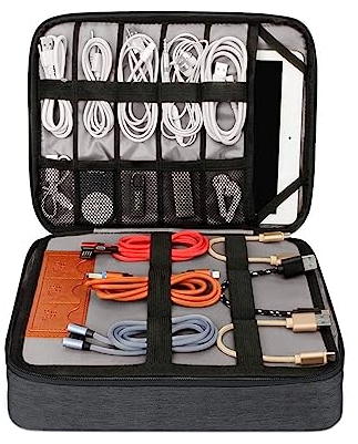 Kabel Organizer Tasche - Reise Elektronik Zubehör für Ladekabel mit Travel Case (28.5 X 23 X 6cm Schwarz)