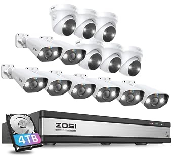 ZOSI 16CH 4K PoE CCTV Camera System, 14× 8MP Outdoor Indoor PoE IP Cameras | 4K H.265+ NVR System Built-in 4TB Hard Drive, Color Night Vision, 2-Way Audio, Smart Light Siren, AI Person/Vehicle Detection