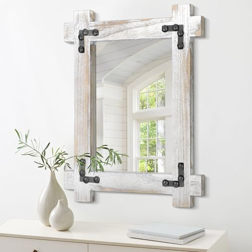 Wandspiegel mit Holzrahmen, großer Bauernhaus-Badezimmerspiegel, Vintage-Stil, zum Aufhängen, für Schlafzimmer, Eingangsbereich, Wohnzimmer, Flur, 66 x 45,7 cm, hängt vertikal oder horizontal