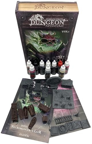 Grinning Gargoyle - Dungeon Adventure 1 – Necromancers Lair – Dungeons and Dragons 5E Adventure – Adventure Mat – DnD Terrain x35 - Army Paint Set x10 Paints - Paint Brush - DnD Accessories
