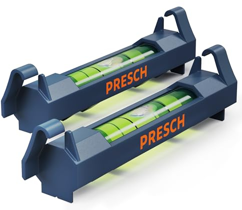 Presch Line Spirit Level 2 pcs. - Extremely Secure Hold Thanks to Safety Hooks - Lightweight Design for Perfectly Aligned String - Shatterproof Acrylic Glass - 360° Readable for Precise Alignment