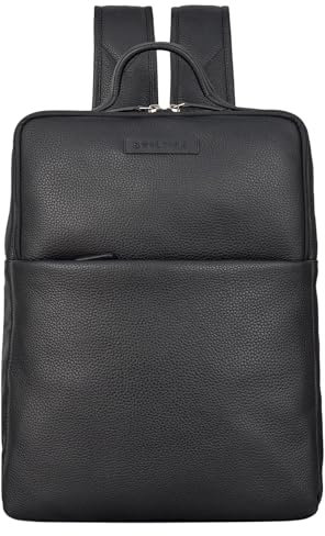 STILORD 'Noé' Mochila Elegante para Ordenador de 14 Pulgadas Mochilas de Cuero para Negocios Hombre Mujer Backpack de Trabajo Cuero Genuino, Color:negro