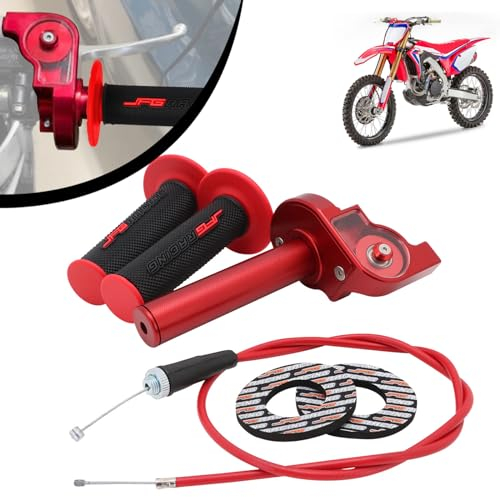 IUVWISN Motorrad Schnellgasgriff 7/8'' 22 mm Aluminium Griffe Motorrad Gashebel Gaszug Universal für 50 110 125 150 200 252 cc Lenker Dirt Pit Bike ATV Mini Bike Rot