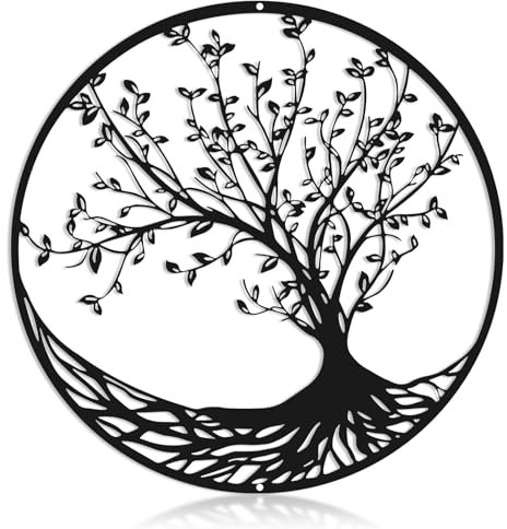 30cm Tree of Life Metal Wall Art Hanging Decor Sculpture Ornaments Silhouette Wall Decoration for Indoor Outdoor Garden Balcony Patio, Black