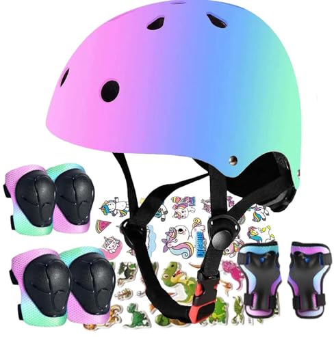 Kids Bike Helmet Adjustable Bike Helmet with Knee Pad Elbow Pads Guards, Toddler Helmets for 3-5-8-14+Riding Scooter Inline skatings Skateboard Helmet