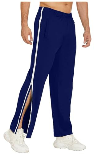 Reha Hose Damen Herren Seitlich Zu Öffnen Lang Baggy Trainingshose mit Seitlichem und Reißverschluss Am Bein Weites Bein Schnellfickerhose Druckknöpfen Sporthose Freizeithose Breite Jogginghose