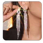FUTIMELY Rhinestone Tassel Earrings Sparkly Long Fringe Crystal Chandelier Dangle Drop Earrings Wedding Party Prom Earrings Premium Iridescent Earrings Wedding Party Jewelry Gifts for Women (Silver3)
