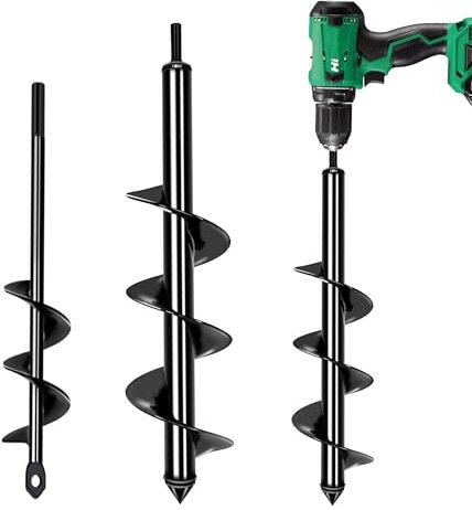 Garden Auger Drill Bit Set - 1.6x16' & 3.54x15.7', Ground Earth Spiral Drill Bit for 3/8' Hex Drive Drill, Yard Auger for Bulbs & Flowers, Umbrella Holes
