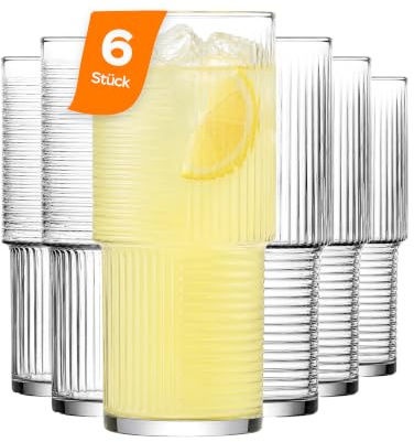 NORDIC SCHILLER Set of 6 Whiskey Drinking Glasses, Stackable Glasses, Dishwasher Safe for Stylish Enjoyment at Home, Bars and Restaurants, Water Glasses, Cocktail Glassware Set (515 ML)