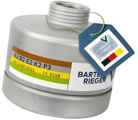 BartelsRieger Kombinationsfilter BR ABEK2P3 Atemschutzfilter DIN 148-1 | ABEK-Filter Schutzklasse A2B2E2K2-P3, DIN-zertifiziert, gegen Gase, Dämpfe & Partikel für Industrie, Chemie, Handwerk