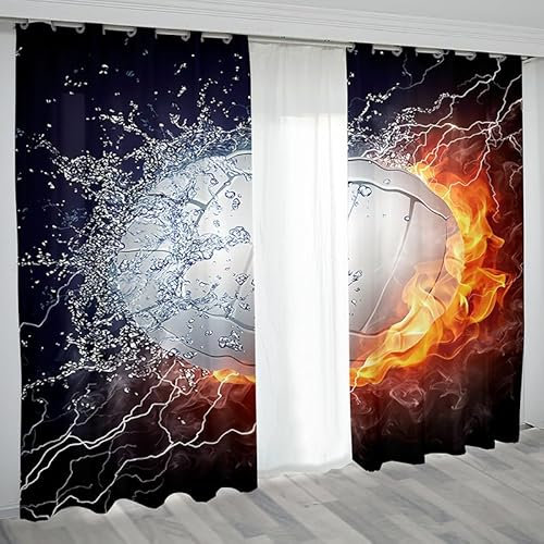 Rptidmv Vorhänge mit Ösen Fußball Vorhang Blickdicht Verdunklungsvorhänge Thermovorhang Schallschutz - Wohnzimmer Schlafzimmer Büro Deko Garten 2er Set -140 x 245 cm (B x H)