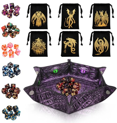 Byhoo DND rotbar draköga kubset, 7 stycken gröna polyester tärningar med draköga innehåller D20, tärningsset DND tillbehör för noll till mästare