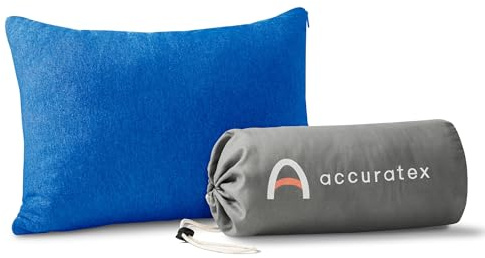 ACCURATEX Cojín de camping 100 % algodón transpirable, espuma viscoelástica triturada, almohada de viaje comprimible, accesorios de camping y viajes, pequeña almohada de mochila, esencial para dormir