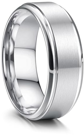 Jstyle Stainless Steel Wedding Rings for Men Women 8MM Mens Wedding Band Silver/Black/Gold Engagement Mens Rings, Matte Surface Polished Edge Men Ring Jewelry Comfort Fit Silver Ring Size 10