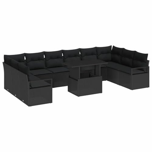 vidaXL Trädgårdsoffset med kudde med lagring 11 pcs Svart konstrotting, Trädgård och terrass, modulär, slitstark, lätt, utemöbler, rattan-soffa, UV-beständig, soffgrupp, med förvaringsutrymmen