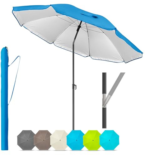 4smile Sonnenschirm Strand 180 cm in Blau - Höhenverstellbarer Strandschirm SunnyJoy UPF 50+ für Sonnenschutz Strand, Strandschirm windfest stabil - Sonnenschirm mit Schutzhülle, Gartenschirm