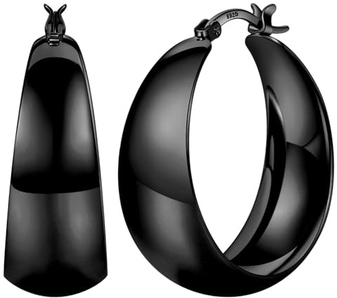 Senteria Schwarze Creolen für Damen Groß Dick Leichte Breit Ohrringe 30mm