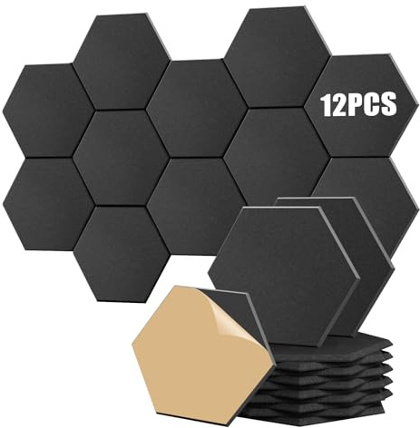 Anluomania 12 Stück Schallschutzplatten, Schallabsorber Hexagon, 30x30x0.9cm Akustikplatten Selbstklebend, Hohe Dichte Schallabsorber für Tonstudio, Büro,Studio und Wanddekoration