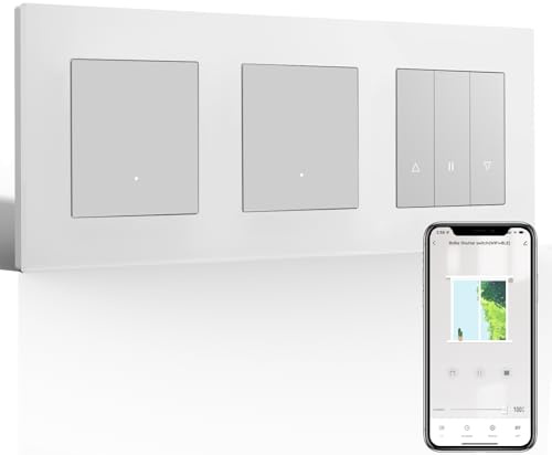 BSEED Doppel Smart Lichtschalter mit WLAN Rollladenschalter,Smart Jalousien Schalter,PC Rahmen,Benötigt Nullleiter,WiFi Rolladen Zeitschaltuhr,kompatibel mit Alexa/Google Home,1 Fach 1Weg,Weiß