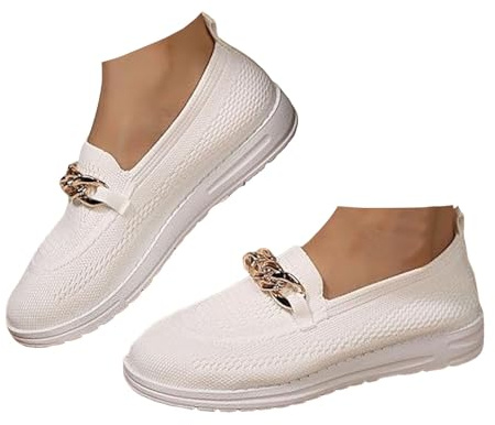 Xbemkste Damsneakers med kedja bekväma slip-on skor lätta andningsbara platta sportiga fritidsskor promenadskor avslappnade damskor båtskor