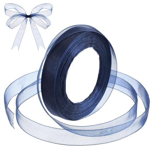 45m Chiffonband Organzaband Dunkelblau 15mm Breit Chiffo Geschenkband Blau Schleifenband Hochzeit Tüll Stoff Chiffon Band Geschenkverpackung Deko Organza Bänder für Weihnachten Hochzeit Geburtstag