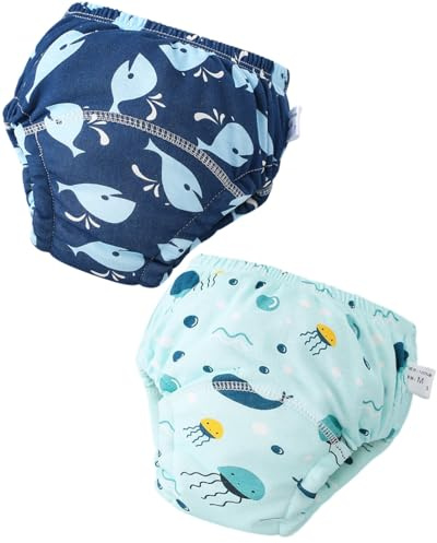 FUGLUS Pannolino da Nuoto, 2 Pezzi Pannolini giornalieri,Pannolini per la casa,Pannolini Lavabili Pannolini da Nuoto, Costume Piscina Regolabile Riutilizzabile Costumi per Bambini 0-3 Anni