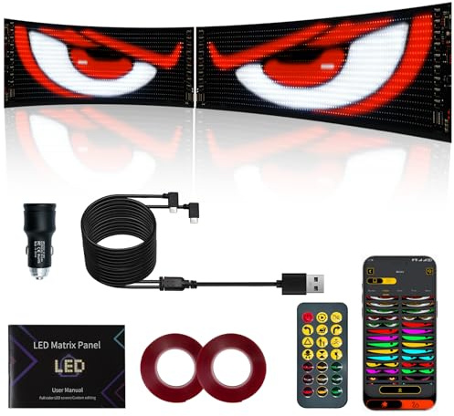 Looklight 2 Stück Devil Eyes LED Augen für LKW und Auto Flexibler LED Laufschrift Programmierbar, Fernbedienung & Bluetooth APP-Steuerung, Geeignet für Auto, Laden, Heim, Party, Geschenke, 12x59,5cm