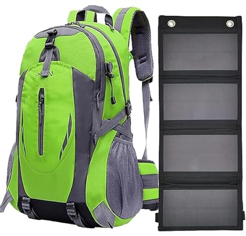 GiDaCom Zaino con Pannello Solare 20W USB 5V - Zaino Trekking da 40 Litri Impermeabile per Escursionismo, Alpinismo, Campeggio - Spallacci e Schienale Imbottiti, Antistrappo e Multifunzionale (Verde)