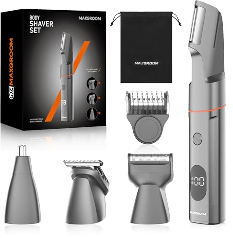 MAXGROOM Intimrasierer Mann, 4-in-1 Rasierer Herren Intimbereich | Epilierer Körper wasserdicht IPX6 Aufladung USB C Lange Lebensdauer 120 Minuten