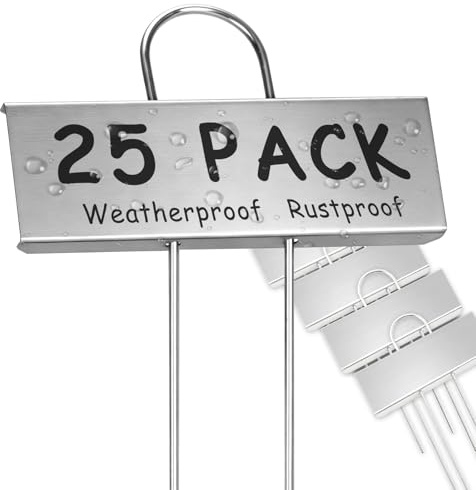 KINGLAKE 27cm Pflanzenschilder Pflanzenstecker Metall zum beschriften, 25 Stück Pflanzschilder für Draussen Wetterfest, Kräuterstecker Beschriftung Beet Schilder, Pflanzenetiketten für Pflanzen-Silber