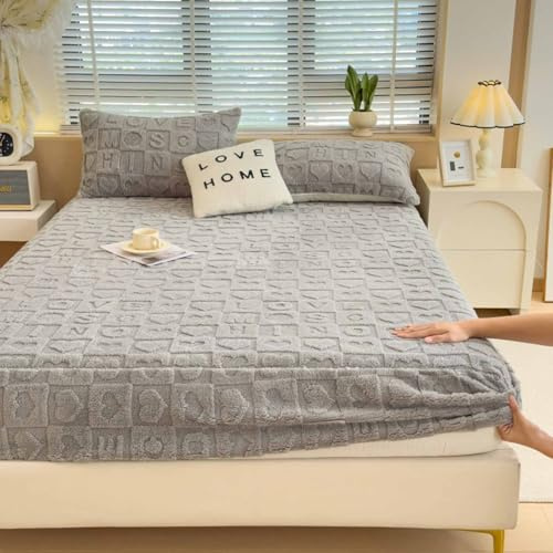 HLTQL SáBana Bajera De Felpa De Invierno Ajustable CáLida, Mullida, Apta para ColchóN De 30 Cm Fundas para Colchonetas Sabanas Bajeras(e2,150x200cm)