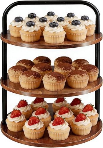 KAHEIGN Tårtställ våningar 3 våningar, Ø 30 cm stort cupcake-stativ, trä, runda tårtstöd & tårtstativ med handtag för muffins, kakor och desserter, perfekt för bröllop, födelsedagsfest