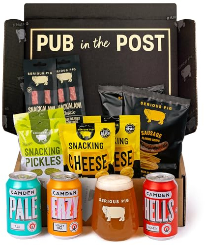 Serious Pig + Camden Town Brewery Gift Set with Glassware and Gourmet Pub Snacks (12 Pack)