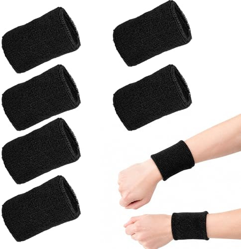 JEKUGOT 6 Pcs Sweat Bands Wristbands, Wrist Sweat Bands Men Women, Elastic Sweatband for Running Basketball Tennis Gym, Black