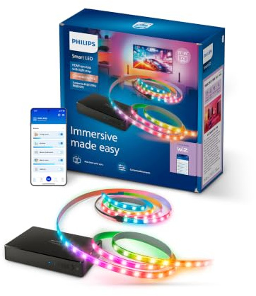 Philips Smart Lighting Sync Box HDMI 2.1 8K, Retroiluminación TV 75-85, Tira LED RGBIC, Actualización Ultrarrápida, Luz Personalizable, Fácil de Instalar, TV, Cine, Juegos, Requiere Entrada HDMI