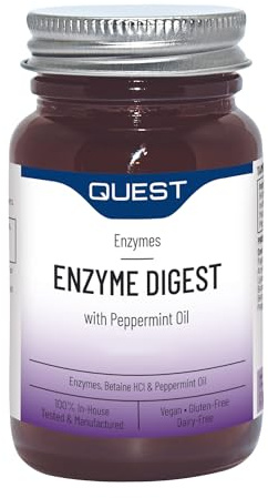 Quest Enzyme Digest with Peppermint Oil & Betaine. 90 Vegan Tablets for Bloated Stomach and Indigestion. Dairy and Gluten Free Enzymes Digestion Supplement for Bloating and Heartburn Relief (1 Pack)