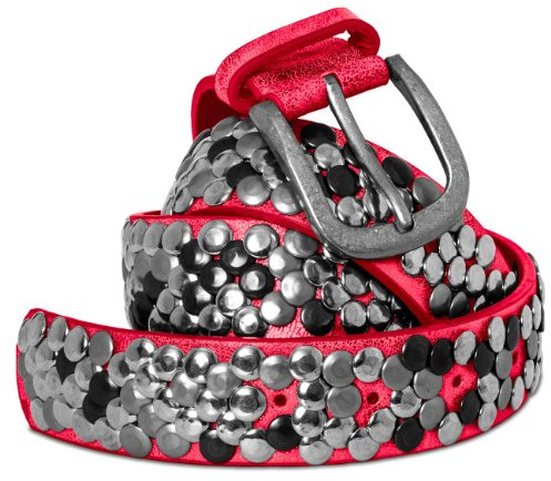Caspar GU266 Unisex Vintage Gürtel/Nietengürtel mit vielen Nieten, Gürtelgröße:85, Farbe:koralle metallic