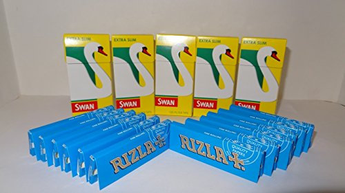 Swan Extra Slim Filters + Rizla/Zigzag/Swan/Ezee/Job Regular Combos Sold by Trendz (5 Swan Extra Slim + 12 Rizla Blue)