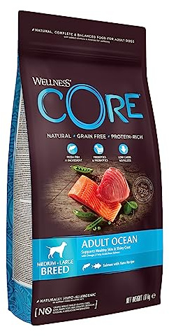 Wellness CORE Ocean, Lachs & Thunfisch, 1,8 kg, Hundefutter trocken für ausgewachsene Hunde, ohne Zuckerzusatz, getreidefrei, mit hohem Fleischanteil, fördert EIN glänzendes Fell