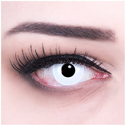 funnylens 1 par de colores Weisse blanca Crazy FUN White Out Año Contacto lente + 4 sangre kapseln. Perfección a Halloween, carnaval, o fasnacht con Gratis Contacto lente recipiente sin grosor.