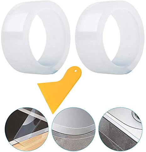 GTIWUNG 2Pcs Selbstklebendes Dichtungsband, Wasserdicht & Schimmelfest Dichtband Leiste, Dichtungsstreifen Klebeband mit Rakel, Fugendichtungsband für Badezimmer und Küche, 3cmx5m, Transparent
