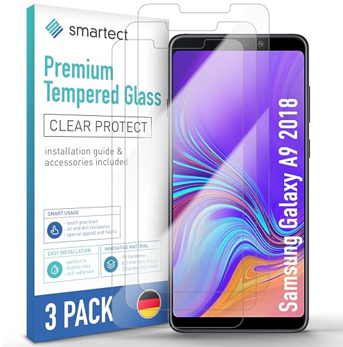 smartect Vetro Temperato 3 Pezzi per Samsung Galaxy A9 2018 | Schermo Protettivo HD Anti Graffio, Pellicola Protettiva Senza Bolle, 0.3 mm Ultra Trasparente, Durezza 9H, Ultra Resistente